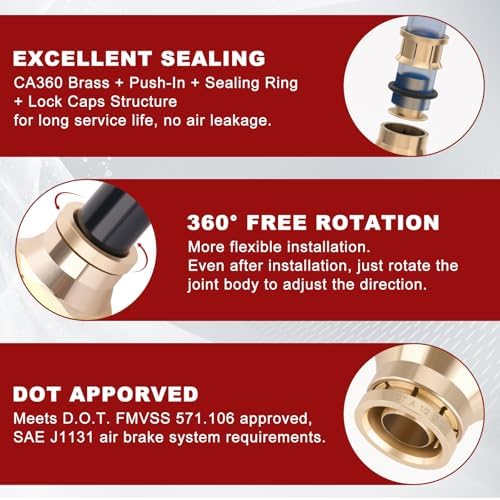 DOT Approved Male Straight Brass Union 1/2" Tube x 1/2" NPT, 10PCS - Image 4