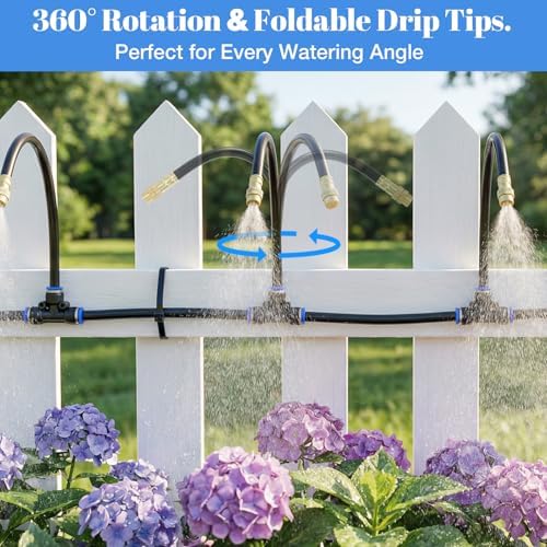 GOTGELIF 100FT Drip Irrigation Kit, with 25Pcs 360° Adjustable Nozzles, 5/16" Tubing, 30 T-connectors, Water-Saving System, Garden Watering Sprinkler for Greenhouse, Vegetable,Potted Plants, Lawn - Image 2