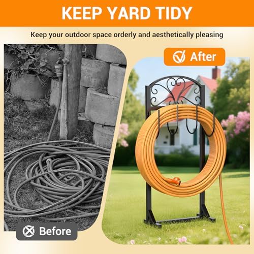 Garden Hose Holder for Outside - Freestanding Metal Water Hose Holder Stand Holds 151ft, Heavy Duty Garden Hose Storage Hanger Rack for Outdoor Yard Patio - Image 3