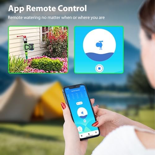 Eujgoov Smart Water Timer, Bluetooth Hose Timer with Brass Inlet, 2 Outlet 8 Programmable Water, Weatherproof Irrigation System, Large LCD Display, Blue (NPT) - Image 4