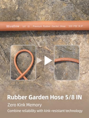 Wiseflow Garden Hose 100FT x 5/8", Heavy Duty Rubber Hose, Water Hose with Five Layered Braiding, Male Female Fittings, 1000PSI Burst, 300PSI Working for Yard, Car Wash, Pets (Orange) - Image 5
