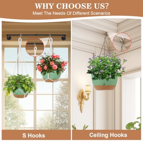 3 Pack Hanging Planter for Indoor Plants, 10inch Self-Watering Hanging Plant Pot, Macrame Plant Hanger with Pot, Chain, S & Ceiling Hooks, Removable Saucer and Drainage Holes for Garden Home - Green - Image 3