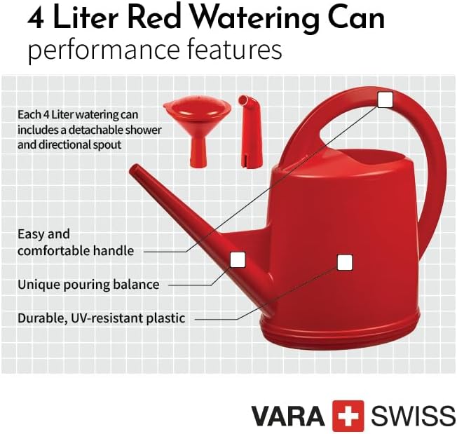 Consolidated Plastics Durable Swiss Watering Can with UV Protection, Ergonomic Handle for Indoor/Outdoor Gardening, Made in Switzerland (4 Liter, Red) - Image 3