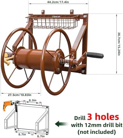 WERMAH Wall Mount Garden Hose Reel, Heavy Duty Metal Holds 155ft 5/8" Hose - Image 5