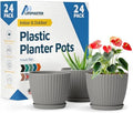Gray 6-Inch Plant Pots with Drainage & Saucers 24 Pack, Indoor & Outdoor Planters for Houseplants, Herbs, and Flowers, Durable & Weatherproof Material, Stackable, Lightweight, Minimalist Design by LIFEMASTER