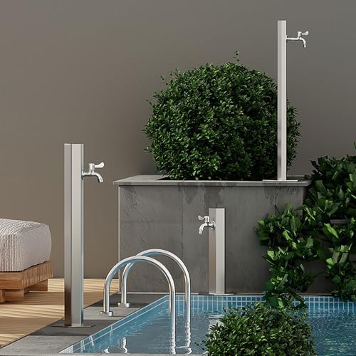 Outdoor Stainless Steel Cylindrical Garden Water Column, Freestanding Hose Stand with Faucet, Vertical Water Dispenser Hydrant for Irrigation and Washing(Slim Height: 86cm/33.9in) - Image 7
