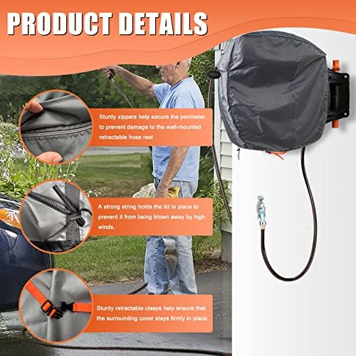 Garden Wall Mounted Retractable Hose Reel Cover, 450D Oxford Polyester Coated Tarp, 100% Waterproof Sunscreen Hose Reel Cover, for:Giraffe tools,Ayleid,Gardena and More.grey,24"L x18"Wx24H" - Image 5