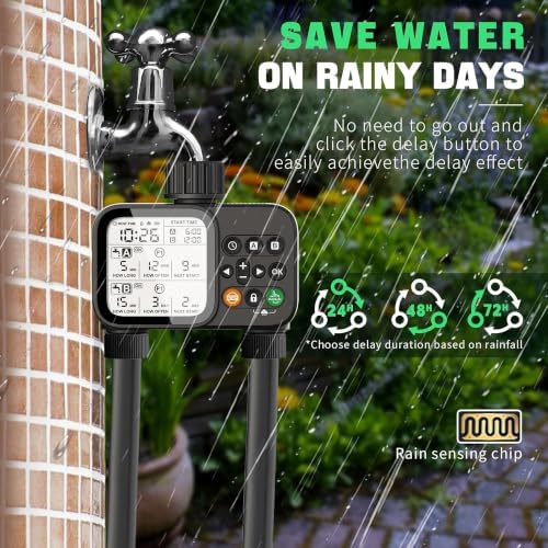 Programmable Outdoor Irrigation Controller with Rain‑Delay, IP54 Weather‑Resistant Auto Watering Sprinkler Device for Lawn, Yard & Flower Beds, Compatible with Standard 3/4‑Inch Faucet Thread - Image 6