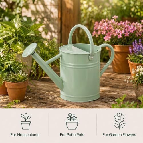 1 Gallon Metal Watering Can for Indoor Outdoor Plants, Pale Mint - Image 3