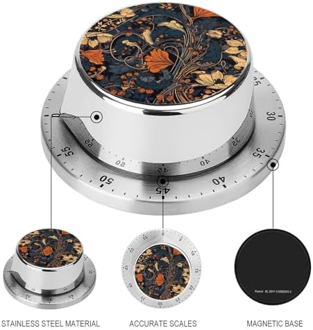Mechanical Kitchen Timers for Cooking,Blue and Orange Printed 60 Minute Magnetic Countdown Timer,Cute Cooking Timers with Alarm,Stainless Steel Time Timer Manual No Batteries Required - Image 3