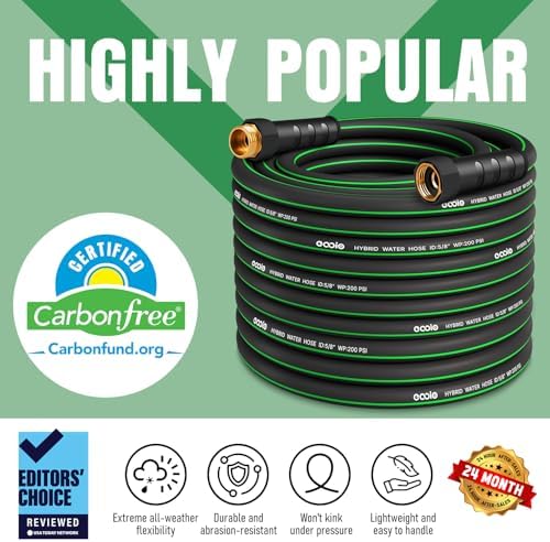 Garden Hose 100 ft x 5/8" with Nozzle, Water Hose Heavy Duty Flexible, Lightweight Kink-less Hybrid Hose with Swivel Handle, Male to Female Fittings (Green, 100FT) - Image 2