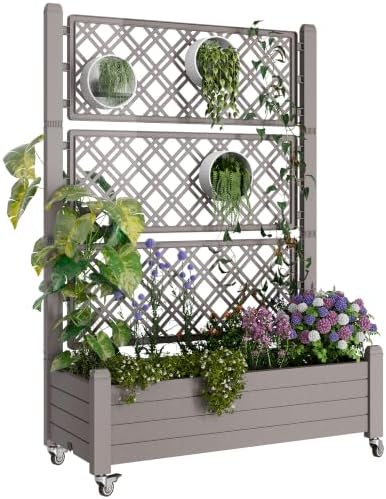 Fancyango Raised Garden Bed with Wheels 61.2" H -Medium Gray by Warmnestforpets