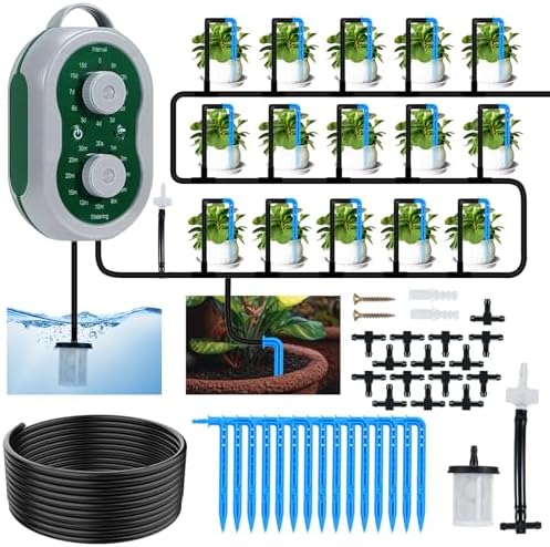 WIOR Automatic Plant Waterer Drip Irrigation System Kit for 15 Potted Plants, Indoor Self Watering System Plant Watering Devices with Programmable Water Timer for Garden Balcony Greenhouse Vacation by WIOR