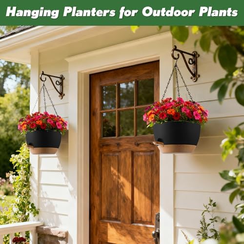 13-inch Oversized Hanging Planter Set of Two,Planters for Indoor and Outdoor Plants.Place Plant pots Across Diverse Settings Including windowsills,Living Room,and Gardens.Black-Brown - Image 5
