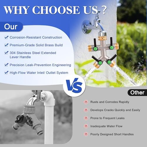 EJW Hose Splitter 4 Way, Garden Hose Splitters, Heavy Duty Faucet Splitter,Rv Brass Water Hose Y Splitter, Hose Connector, Spigot Splitter, Four Way Hose Manifold Valve 3/4 Inch GHT Thread. - Image 6