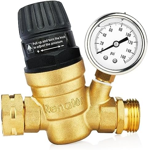 Renator RV Water Pressure Regulator for RV Camper. Brass Lead-free Adjustable Water Pressure Regulator with Gauge for Camper Travel Trailer, Reducer Valve W Filter. M22-0660R. - Image 3