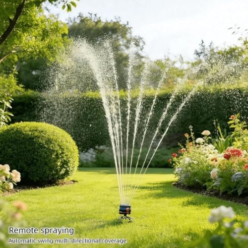 Adjustable Oscillating Sprinkler Wide Coverage, 360° Rotating Lawn Sprinklers, Adjustable 16-Nozzle Mini Turbo Oscillating Water Sprinklers for Lawn Yard Garden Watering (Black, with 5m Hose) - Image 3