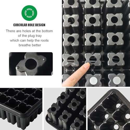 RooTrimmer 54 Cell Seed Starter Trays, 2.8" Deep Plug Flat Tray,10 Pieces Big Holes Germination Tray, Thick Durable Seedling Plastic Nursery Reusable Trays (11.14inch ×14.6 inch, 10-Pack) - Image 3