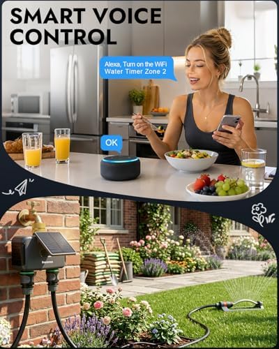 Insoma Solar WiFi Water Timer 2 Zone, Solar&Type-C Rechargeable Smart Sprinkler Timer w/Adjustable 120° Solar Panel, APP&Voice Control Automatic Irrigation for Garden Hose Lawn, No Gateway Required - Image 4