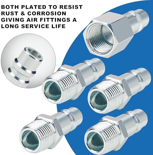 1/2” Air Hose Fittings Set, High Flow 4PCS I/M Industrial Type 1/2 Inch NPT Male Threads Size Plugs and 1PC Female Air Plug, Steel Air Compressor Accessories Quick Connect Fittings 300PSI (Pack of 2) - Image 3