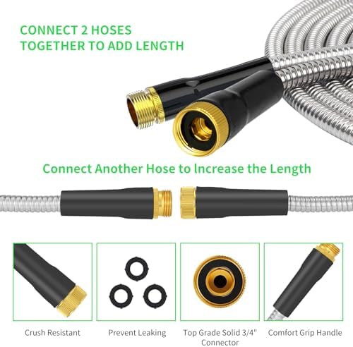 Stainless Steel Metal 25FT Garden Hose Lightweight, Puncture & Rust Proof Heavy Duty Water Hose for Yard, RV, Garden, Outdoor - Image 3