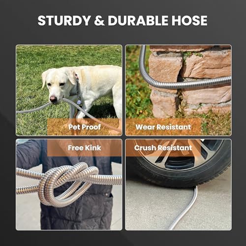Giraffe Tools Garden Hose 75ft x 5/8",304 Stainless Steel Metal Water Hose and Garden Hose 100ft x 5/8", No Kink Garden Water Hose with Aluminum Fittings - Image 3