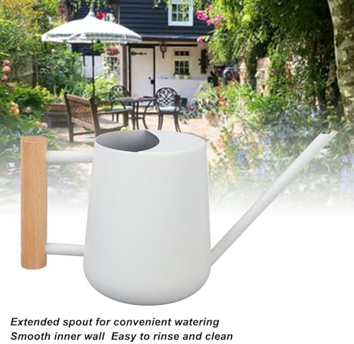 Indoor Watering Can with Long Spout, 16oz Metal Watering Can Plant Watering Can Mini Watering Can with Wood Handle for Indoor Plants, Bonsai Outdoor Garden Flower (White) - Image 2