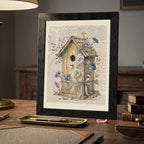 Framed Canvas Wall Art Vintage Mixed Media Birdhouse and Morning Glories Sepia Print Canvas Print Poster Black Frame Wall Decor for Bedroom Study, Cottagecore Art - 16x20 Inch - Image 7
