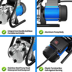 Water Transfer Pump 110V Shallow Well Pump 1.6HP 1500GPH Electric Portable Garden Pressure Booster Pumps for Pool Draining Farm Irrigation Lake Lawn Sprinkler System - Image 4