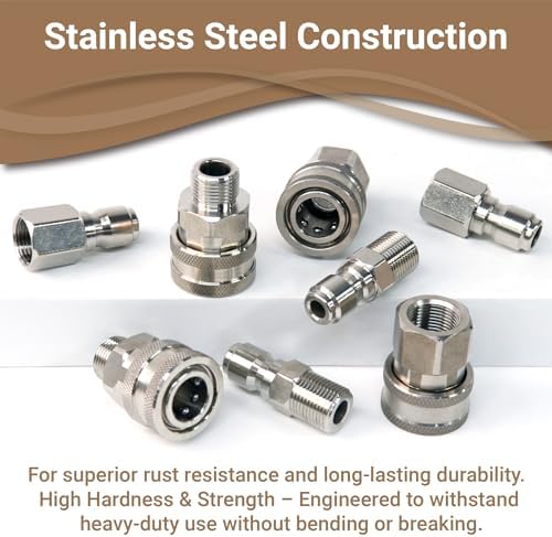 Pressure Washer Quick Connect, 3/8 Inch Quick Connect Pressure Washer Fittings, Stainless Steel, 8-PC, Female and Male Thread - Image 6