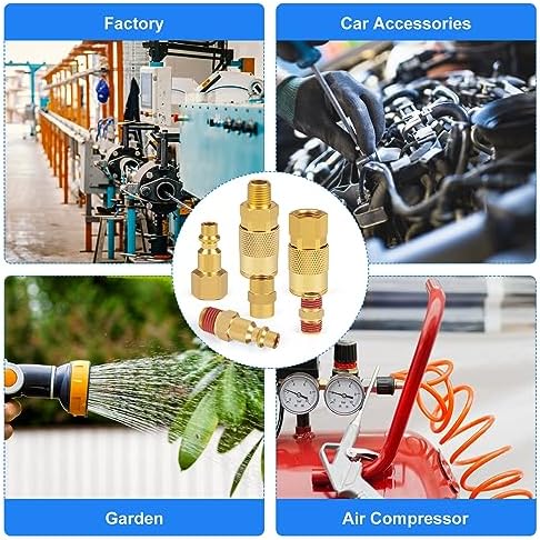 Industrial Air Coupling 30Pieces,1/4" Hose Barb, 1/4" Basic Flow Quick Connect Air Coupler With Adhesive Tape, Max Inlet Pressure 300 PSI Brass Air Compressor Accessories - Image 5