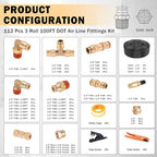 CheeMuii 112PCS Brass DOT Air Line Fittings with 3 Roll 100FT DOT Air Lines - Image 2