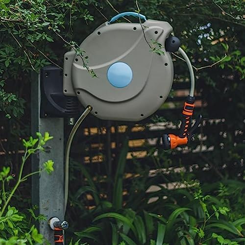 Hose Pipe Holder Garden Retractable Hose Reel, 65 ft /20M x 1/2 inch, Water Hose Reel with Muti-Functional Nozzle, 180° Swivel Bracket Wall-Mounted, Automatic Rewind, Lock at Any Length, with Slow Ret - Image 2