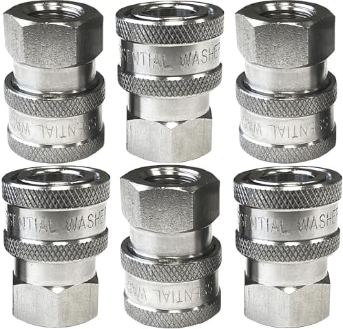 Essential Washer Stainless Steel ¼” Quick Connect Female NPT | Pressure Washer Quick Connect Fittings | 5000 PSI | Set Of 6 by EssentialWasher