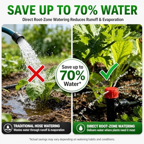 300FT Drip Irrigation System Kit, Quick Push-to-Connect Auto Garden Watering Irrigation System with 70FT 1/2'' & 230FT 1/4'' Tubing, Adjustable Dripper Sprayers for Raised Bed, Lawn, Greenhouse - Image 2