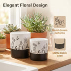 Nihow Self Watering Pots for Indoor Plants,4.5+6 Inch,White Hand Painting - Image 6