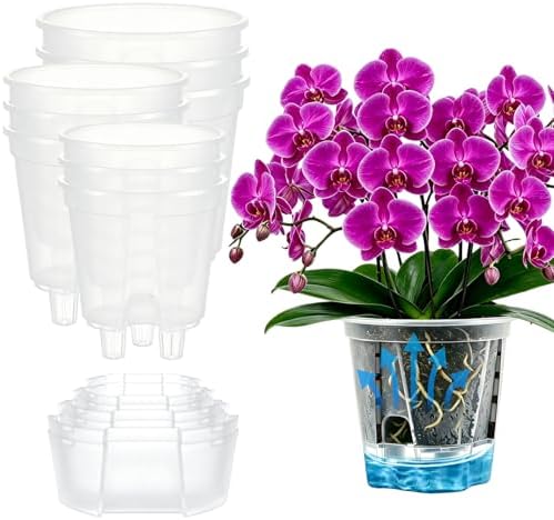 Cdd's Path Self Watering Pots Set with Deep Water Tank, Large Drainage Holes, Reservoir & Air Pipes, 5/6/7 Inch Naked Root Planter for Indoor Outdoor Plants, Flowers, Seedlings, Clear, 9 Pack by Unknown