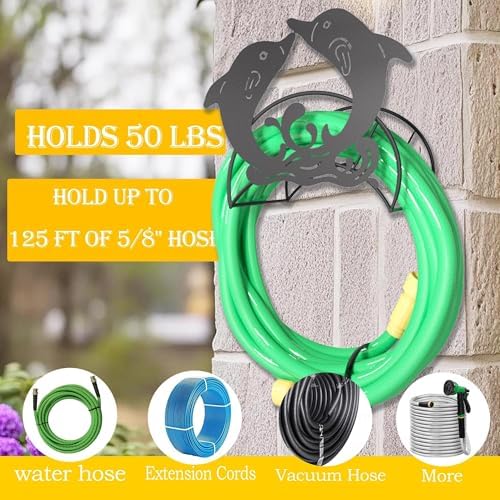 Dolphin Hose Holder Metal Wall Mount Heavy Duty 125'5/8" Garden Hose Hanger - Image 5