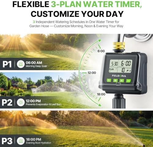 Sprinkler Timer for Garden Hose, Brass Inlet Watering Timer with Rain Sensor, 3 Plans Programmable Hose Faucet Timer, Outdoor Auto Manual Drip Irrigation Controller for Yard Lawn Greenhouse - Image 2