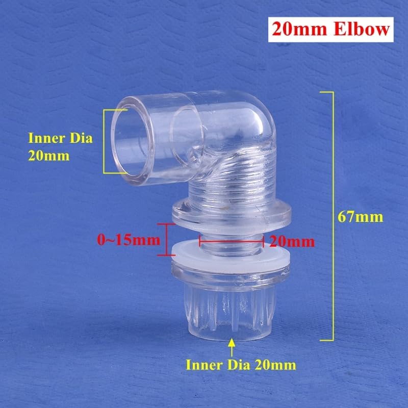 Fish Tank Tube Adapter 5pcs 16mm 20mm Fish Tank Garden Irrigation Hose Fittings, Acrylic Inlet Direct and Elbow Fitting, Aquarium Bulkhead Adapter(20x67mm) - Image 2