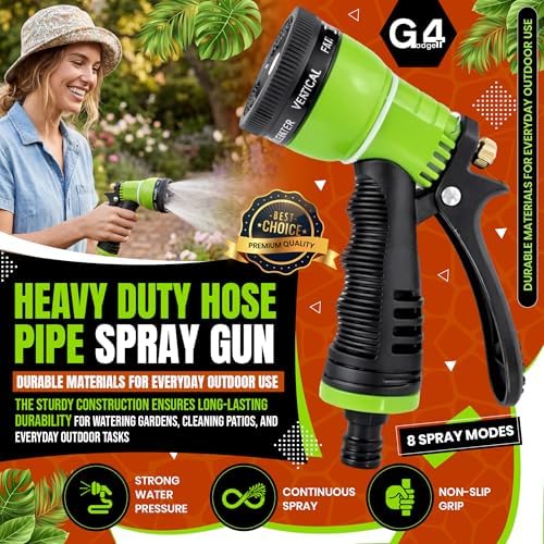 G4GADGET Hose Pipe Spray Gun, Heavy Duty 8 Function Garden Hose Spray Nozzle with Non Slip Grip & Flow Control, High Pressure Water Sprayer for Plant Watering, Lawn, Car Washing & Pet Cleaning - Image 3