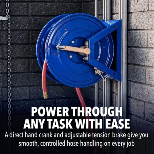 Coxreels 1125-4-100 Hand Crank Steel Hose Reel, 1125 Series - ½" x 100', 3,000 PSI - Heavy Duty All Welded Steel A Frame – Adjustable Tension Break – Made in The USA, Blue - Image 3