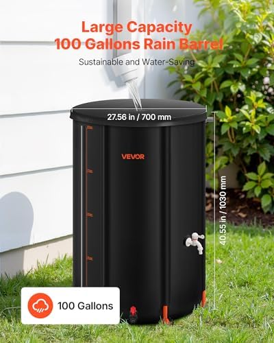 VEVOR Collapsible Rain Barrel, 100 Gallon Portable Rain Water Collection Barrel, 1000D PVC Rainwater Collection System, Garden Water Catcher Tank Storage Container with Spigot & Overflow Kit, Black - Image 4