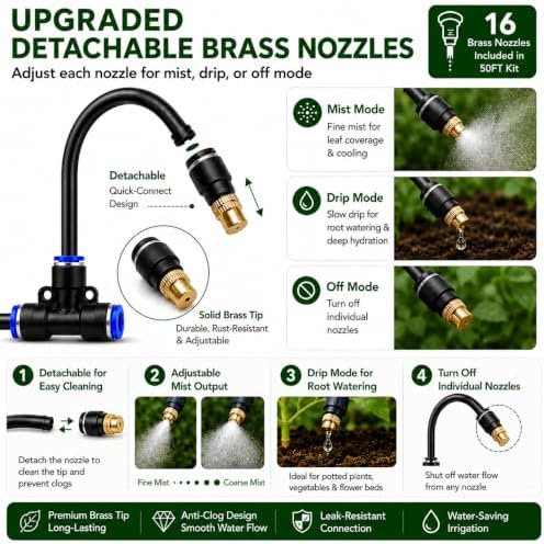 50FT 5/16" Garden Watering Kit with 16 Brass Nozzles - Image 3