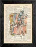 Framed Canvas Wall Art Vintage Mixed Media Postcards Eucalyptus Earthy Tones Dictionary Text Canvas Print Poster Black Frame Wall Decor for Home Office Cottagecore Print, Rustic Decor - 16x20 Inch by Unknown