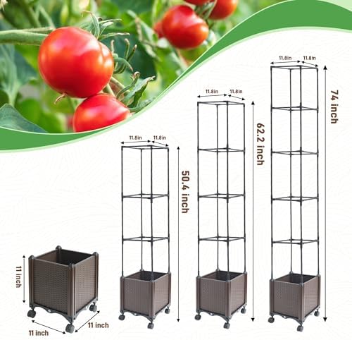 Quibbay Raised Garden Bed Planter Box with Trellis, 62.2" Self-Watering Tomato Planters for Climbing Plants Vine Flowers Outdoor Patio, Tomatoes Cage with Trellis Wheels for Outdoor, 1Pack - Image 7
