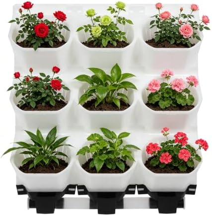 Vertical Wall Planter 3-Tier, 9-Pot Hanging Plant Holder(White) by Unknown