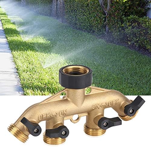 Fdit 3/4 Inch Brass 4 Way Hose Pipe Splitter, Garden Irrigation Tap Connector, Thread, Golden and Black - Image 5