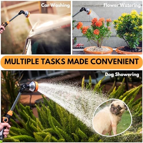 Heavy Duty Metal Watering Wand - 18" Garden Hose Wand with Swivel Ratchet Head, 8 Spray Patterns, Thumb Flow Control, Garden Hose Nozzle Sprayer For Watering Hanging Baskets, Shrubs, Garden - Image 6