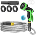 Stainless Steel Garden Hose with Multi-Function Nozzle, Suitable for Car Washing and Lawn Care, Pressure-Resistant, Puncture-Proof and Freeze-Proof (Black and green, 25 feet) by Unknown